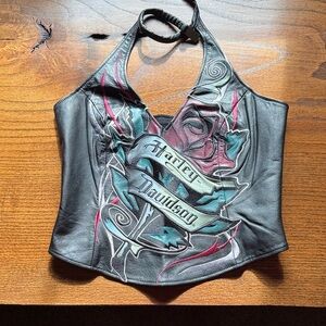Harley-Davidson Black Leather Halter  Top choke collar women’s small